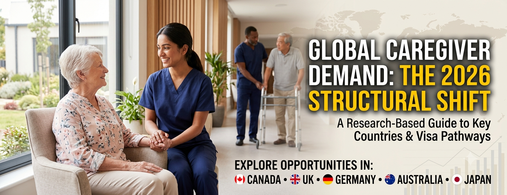 Caregiver working with elderly patient in home care environment abroad