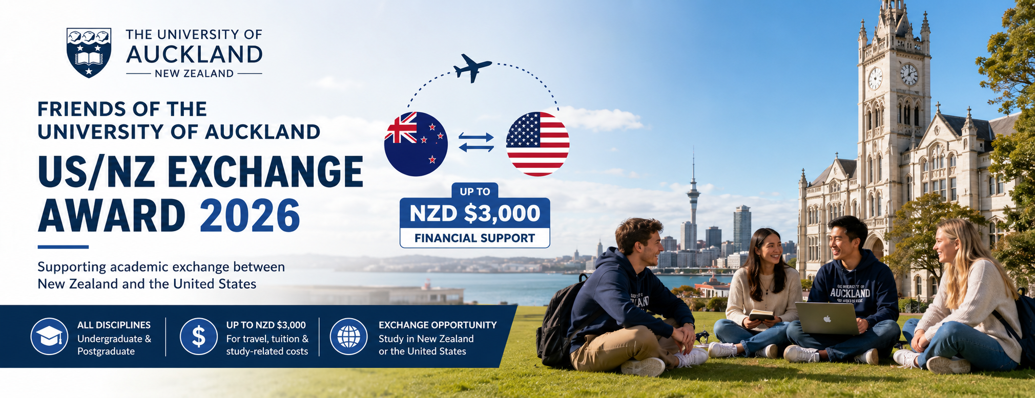 Students at the University of Auckland campus participating in the Friends of the University of Auckland US/NZ Exchange Award 2026.