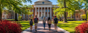 International students walking across the University of Alabama campus during the 2026 Freshman Scholarships admission season.