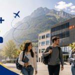 Students walking on the University of Liechtenstein campus for the Erasmus+ Grants 2026 international mobility programme.