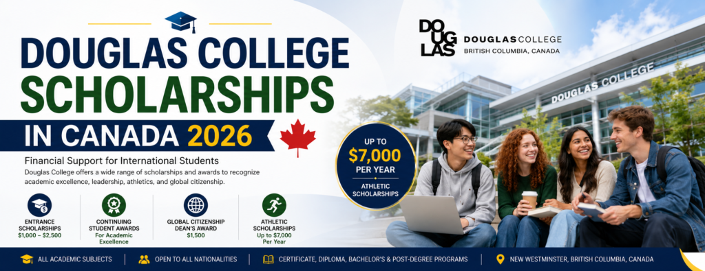 Douglas College International Scholarships 2026 banner for international students studying in Canada