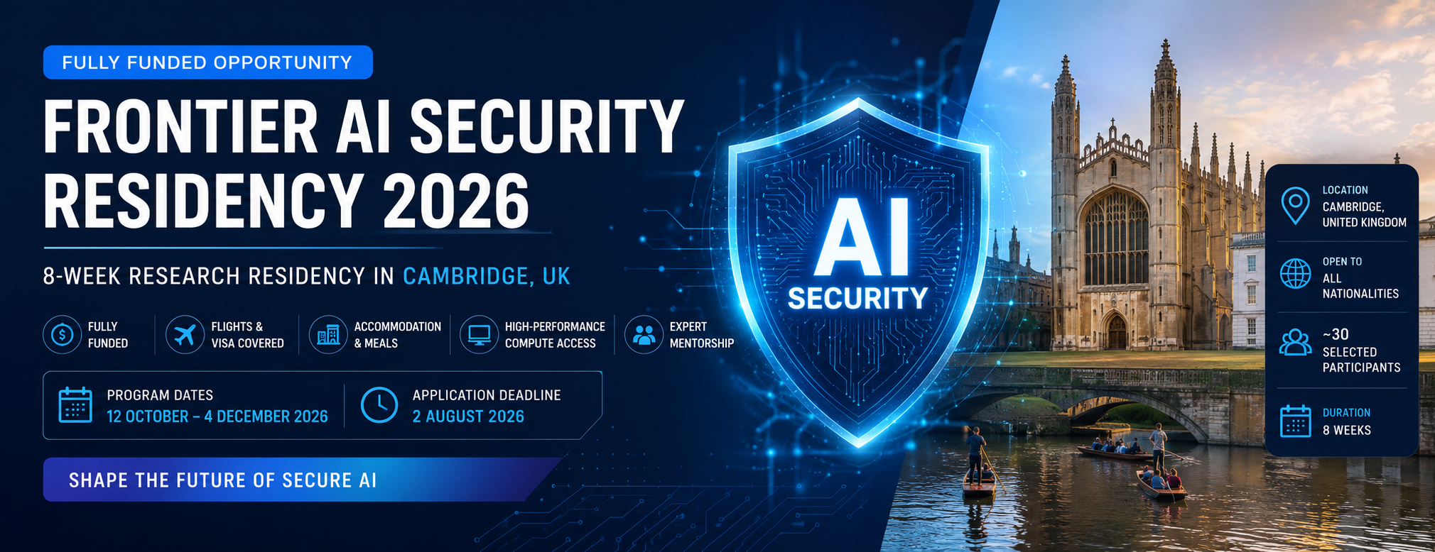 Frontier AI Security Residency 2026 in Cambridge, UK – fully funded 8-week AI security research residency for international participants.