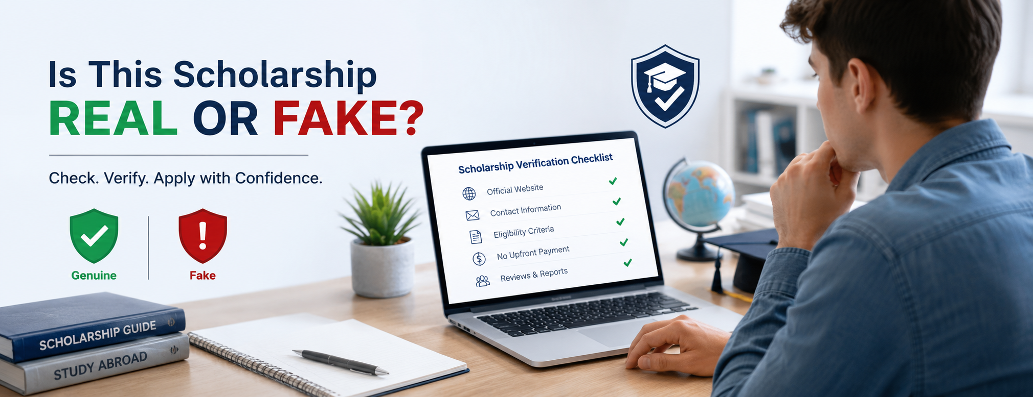 Student verifying a scholarship on an official university website to avoid fake scholarship scams