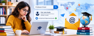 Student searching for professor email addresses for MS and PhD admissions using official university faculty websites.