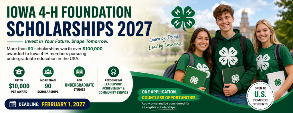 Iowa 4-H Foundation Scholarships 2027 in the USA for undergraduate students