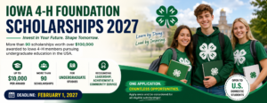 Iowa 4-H Foundation Scholarships 2027 in the USA for undergraduate students