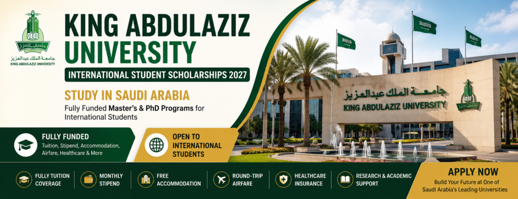 King Abdulaziz University International Student Scholarships 2027 in Saudi Arabia for fully funded Master's and PhD programs