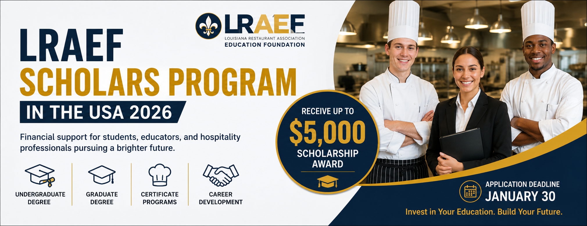 LRAEF Scholars Program 2026 scholarship for culinary and hospitality students in Louisiana USA
