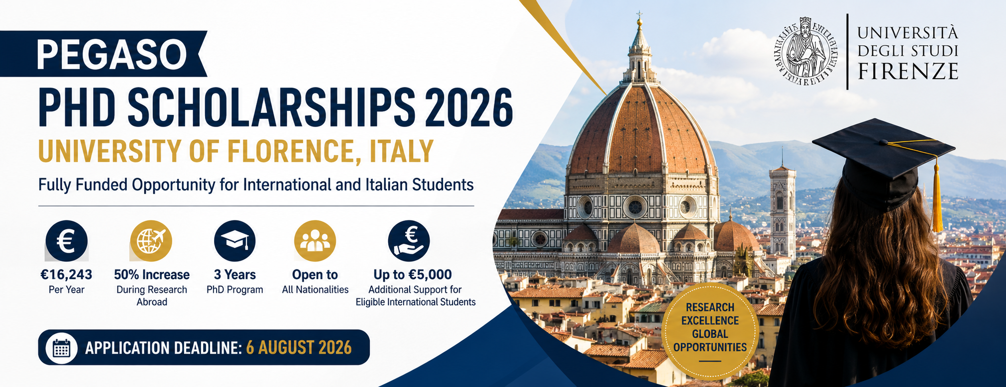 PEGASO PhD Scholarships 2026 at the University of Florence in Italy for international doctoral students